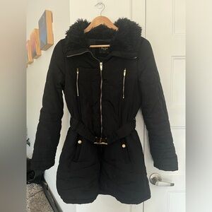 #2 Brave Soul black mid-length winter jacket with belt